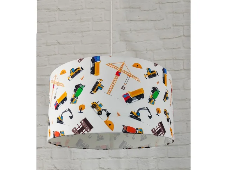 Coole Baustelle LED Hängelampe für Kinderzimmer mit Stoffschirm, bunt Ø 35cm