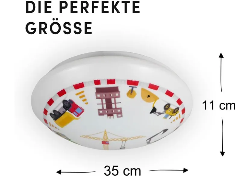 Coole Deckenlampe mit Baustellen Motiv fürs Kinderzimmer, bunt Ø 35cm