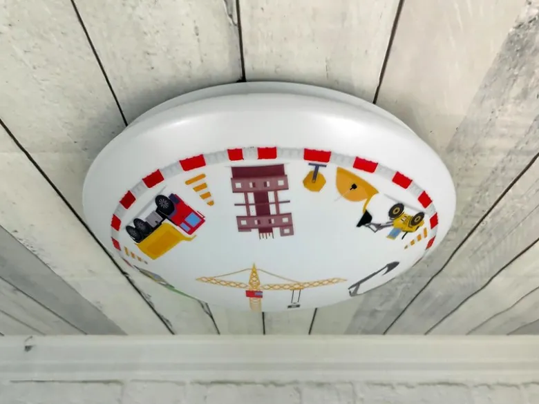 Coole Deckenlampe mit Baustellen Motiv fürs Kinderzimmer, bunt Ø 35cm
