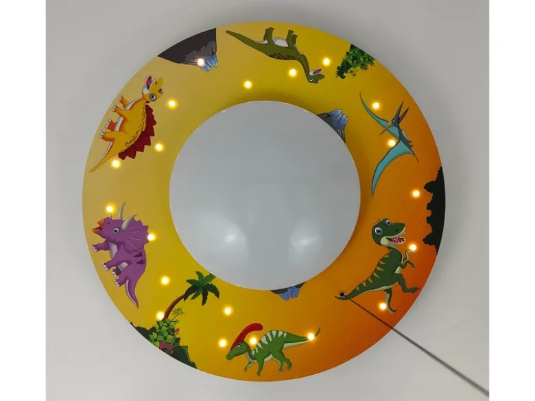 Coole Deckenlampe mit Dino Motiv fürs Kinderzimmer, Schlummerlicht, bunt Ø 54cm