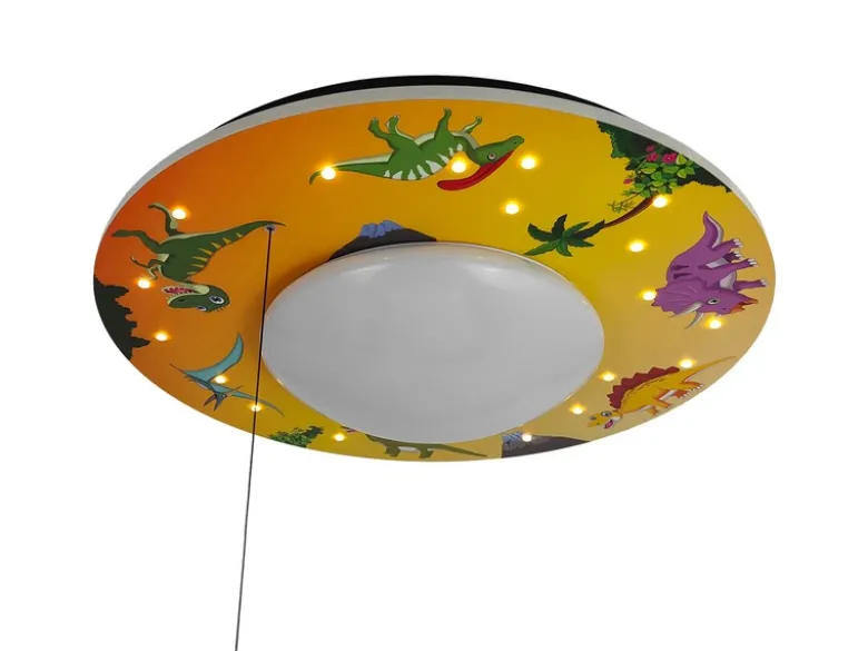 Coole Deckenlampe mit Dino Motiv fürs Kinderzimmer, Schlummerlicht, bunt Ø 54cm