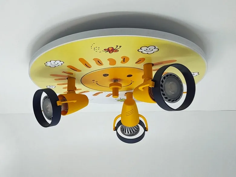 Coole Deckenlampe mit Sonnen Motiv für Kinderzimmer 3 flammig schwenkbar Ø 35cm