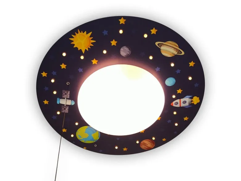 Coole Deckenlampe mit Weltall Motiv fürs Kinderzimmer Schlummerlicht bunt Ø 54cm