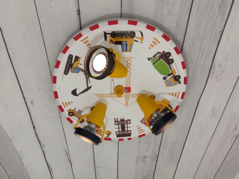 Coole Deckenlampe Motiv Baustelle für Kinderzimmer 3 flammig schwenkbar Ø 35cm