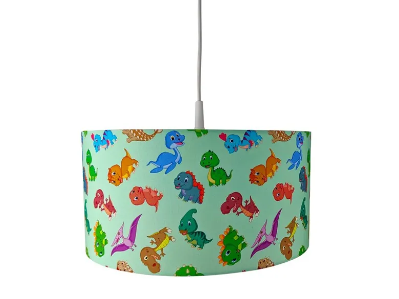 Coole Dino Hängelampe für Kinderzimmer mit Stoffschirm, bunt Ø 35cm