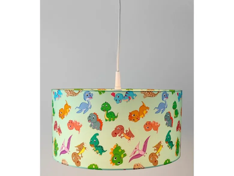 Coole Dino Hängelampe für Kinderzimmer mit Stoffschirm, bunt Ø 35cm