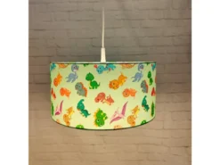 Coole Dino Hängelampe für Kinderzimmer mit Stoffschirm, bunt Ø 35cm