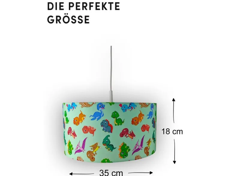 Coole Dino Hängelampe für Kinderzimmer mit Stoffschirm, bunt Ø 35cm