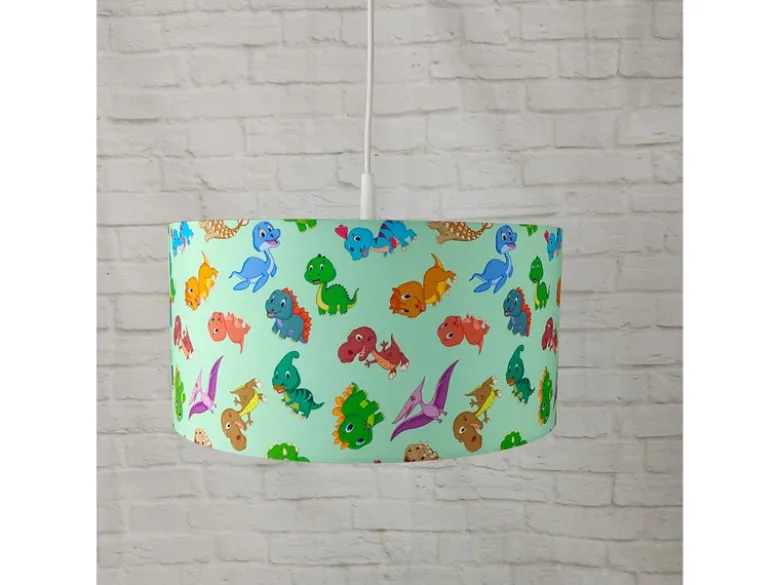 Coole Dino LED Hängelampe für Kinderzimmer mit Stoffschirm, bunt Ø 35cm