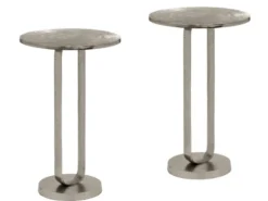 Couchtisch 2er Set rund aus Metall in Silber, Höhe 61cm
