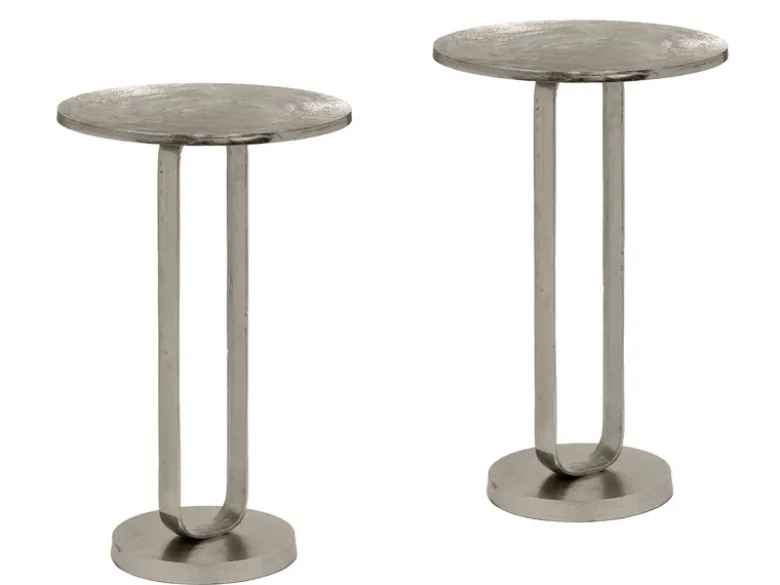 Couchtisch 2er Set rund aus Metall in Silber, Höhe 61cm