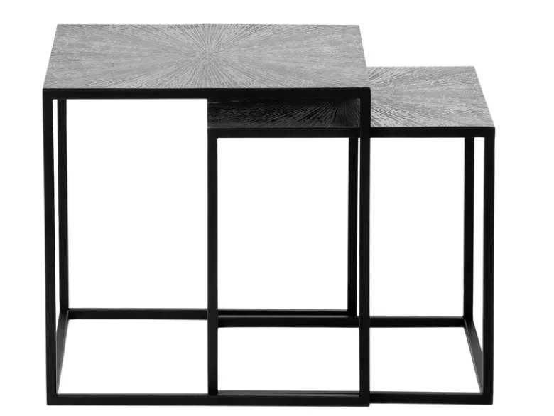 Couchtisch HILLARY 2er Set - Satztisch Metall in Schwarz Silber