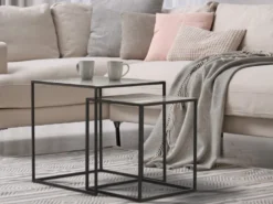 Couchtisch SHANIA 2er Set - Satztisch Metall in Schwarz Silber