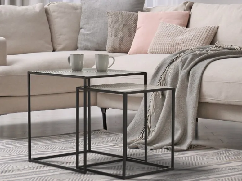 Couchtisch SHANIA 2er Set - Satztisch Metall in Schwarz Silber