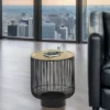 Couchttisch 2 teilig Korbtisch Metall Schwarz mit Tischplatte Gold, Höhe 46cm