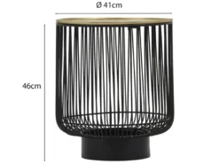 Couchttisch 2 teilig Korbtisch Metall Schwarz mit Tischplatte Gold, Höhe 46cm