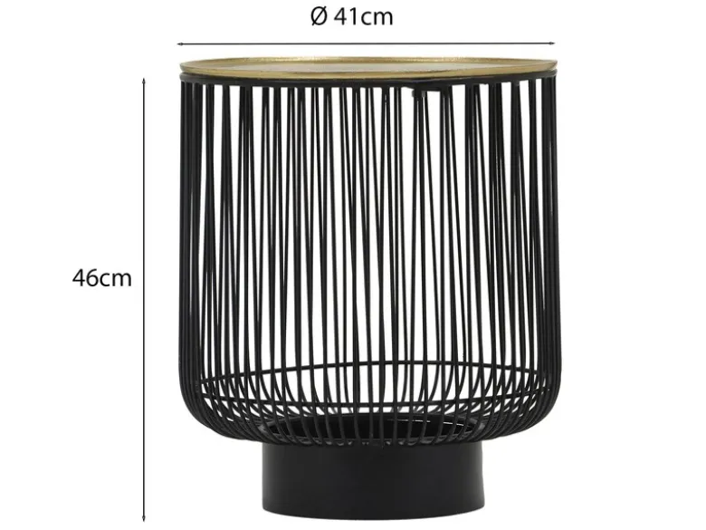 Couchttisch 2 teilig Korbtisch Metall Schwarz mit Tischplatte Gold, Höhe 46cm