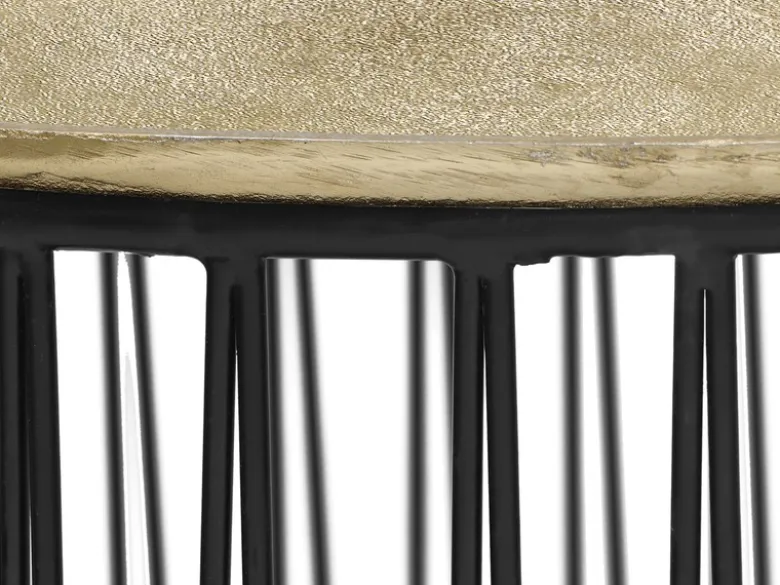Couchttisch 2 teilig Korbtisch Metall Schwarz mit Tischplatte Gold, Höhe 46cm
