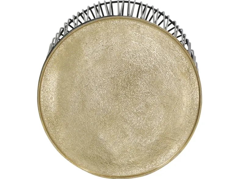 Couchttisch 2 teilig Korbtisch Metall Schwarz mit Tischplatte Gold, Höhe 46cm