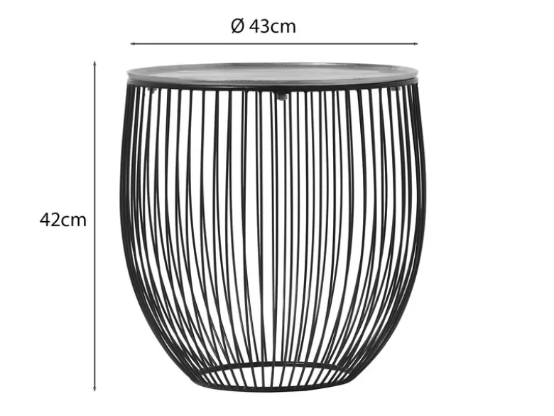 Couchttisch 2 teilig Korbtisch Metall Schwarz mit Tischplatte Silber, Höhe 42cm
