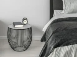 Couchttisch 2 teilig Korbtisch Metall Schwarz mit Tischplatte Silber, Höhe 42cm