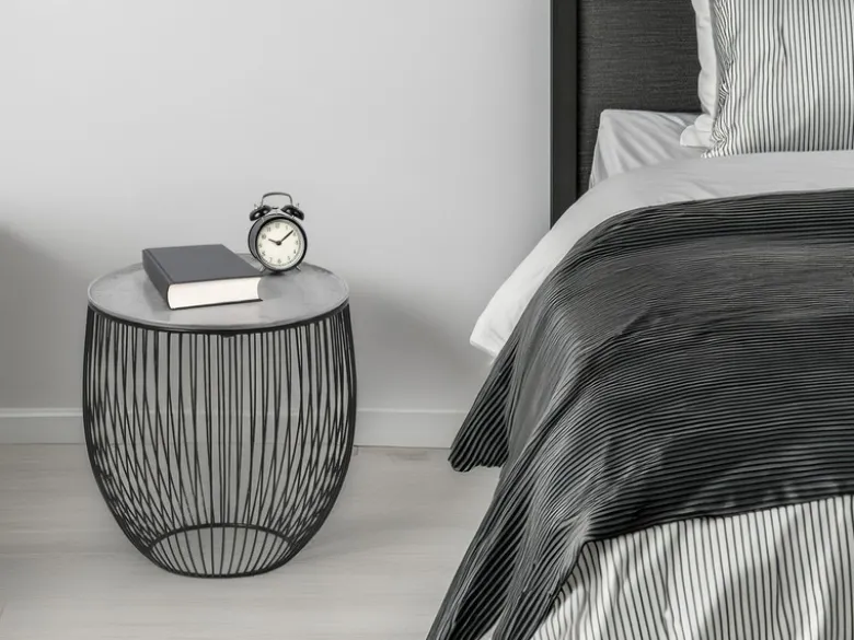 Couchttisch 2 teilig Korbtisch Metall Schwarz mit Tischplatte Silber, Höhe 42cm