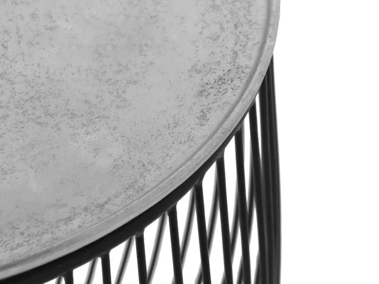 Couchttisch 2 teilig Korbtisch Metall Schwarz mit Tischplatte Silber, Höhe 42cm