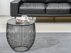 Couchttisch 2 teilig Korbtisch Metall Schwarz mit Tischplatte Silber, Höhe 42cm