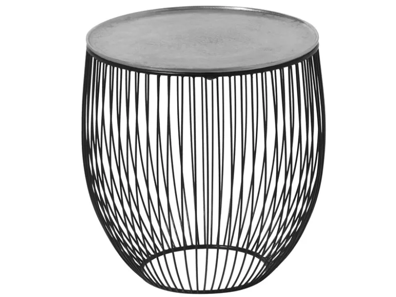 Couchttisch 2 teilig Korbtisch Metall Schwarz mit Tischplatte Silber, Höhe 42cm