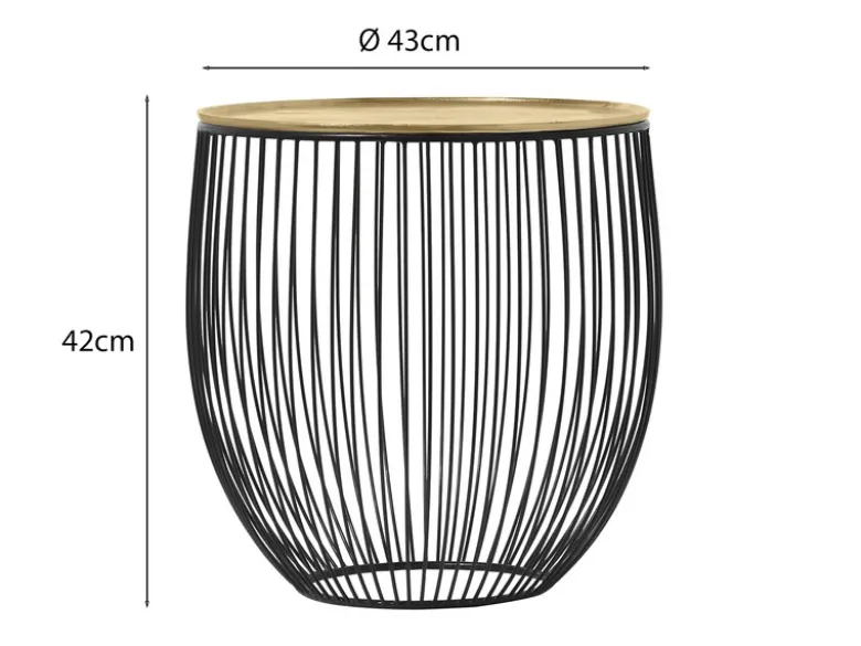 Couchttisch 2 teilig Korbtisch Metall Schwarz mit Tischplatte Gold, Höhe 42cm