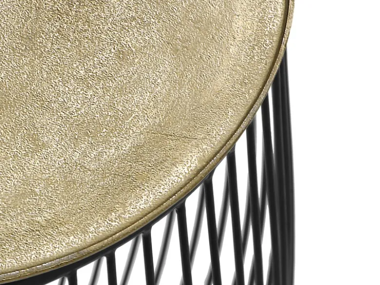 Couchttisch 2 teilig Korbtisch Metall Schwarz mit Tischplatte Gold, Höhe 42cm