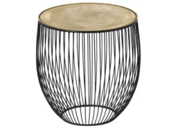 Couchttisch 2 teilig Korbtisch Metall Schwarz mit Tischplatte Gold, Höhe 42cm