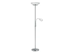 Deckenfluter GERRY mit Flex Leselampe, Silber & Glasschirm Weiß, Höhe 180cm