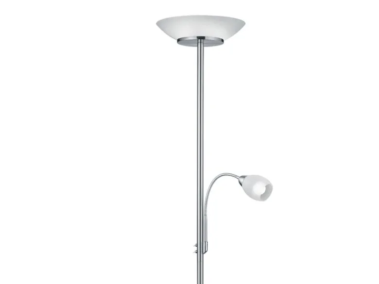 Deckenfluter GERRY mit Flex Leselampe, Silber & Glasschirm Weiß, Höhe 180cm