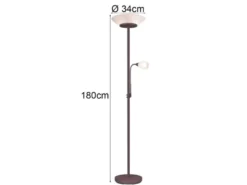 Deckenfluter GERRY mit Flex Leselampe, Rostoptik & Glas Weiß, Höhe 180cm