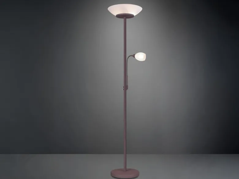 Deckenfluter GERRY mit Flex Leselampe, Rostoptik & Glas Weiß, Höhe 180cm
