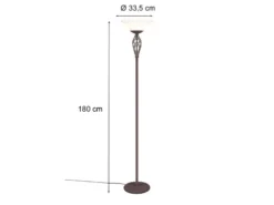 Deckenfluter Landhausstil Rostoptik mit Glasschirm Weiß & E27 LED, Höhe 180cm