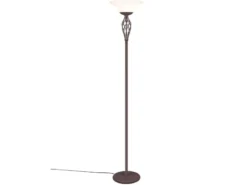 Deckenfluter Landhausstil Rostoptik mit Glasschirm Weiß & E27 LED, Höhe 180cm