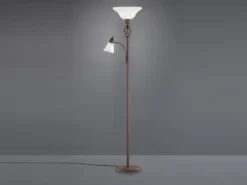 Deckenfluter mit Leselampe Rostoptik, Glasschirm Weiß inkl. LEDs, Höhe 180cm