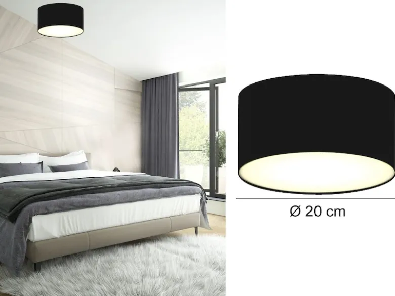 Deckenlampe CEILING DREAM, Stoff Schwarz / Abdeckung satiniert, Ø 20cm