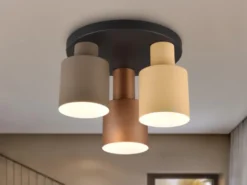 Deckenleuchte AGUDO 3-flammig Metall Lampenschirme Coffee Töne, Ø 37cm