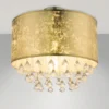 Deckenleuchte AMY mit Stoff Lampenschirm Gold & Kristall Behang, Ø 40cm