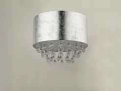 Deckenleuchte AMY mit Stoff Lampenschirm Silber & Kristall Behang, Ø 40cm
