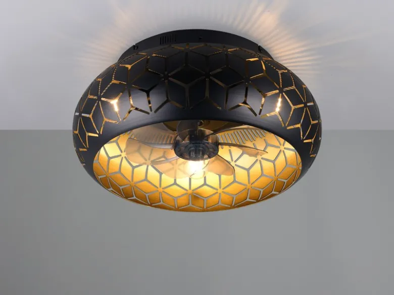 Deckenleuchte BIDAR mit Ventilator & Fernbedienung in Schwarz/Gold, Ø 50cm