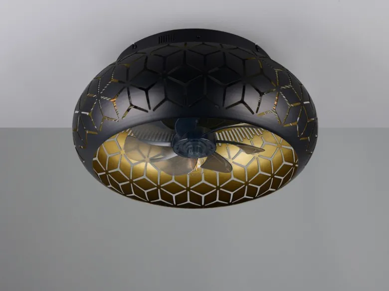 Deckenleuchte BIDAR mit Ventilator & Fernbedienung in Schwarz/Gold, Ø 50cm