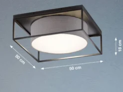 Deckenleuchte CARRE eckig groß mit Leinen Stoffschirm Grau, Quadrat 50cm