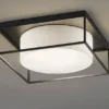 Deckenleuchte CARRE eckig groß mit Leinen Stoffschirm Beige, Quadrat 50cm