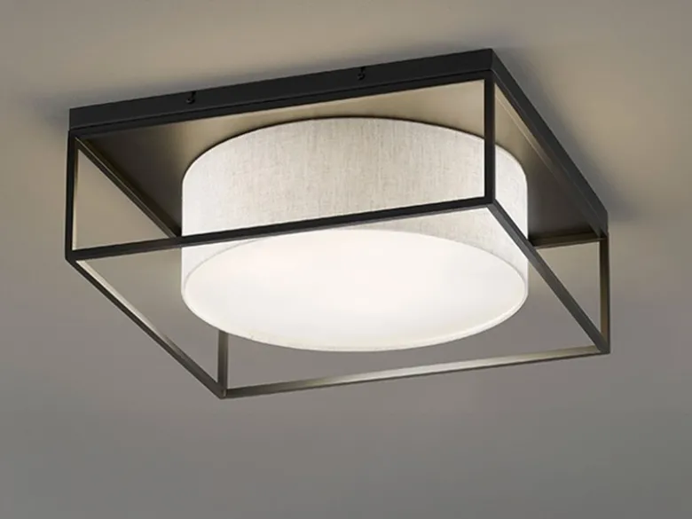 Deckenleuchte CARRE eckig groß mit Leinen Stoffschirm Beige, Quadrat 50cm