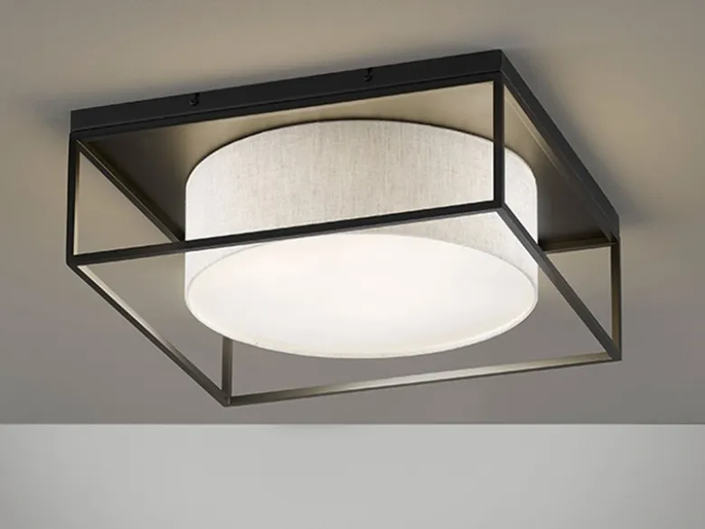 Deckenleuchte CARRE eckig groß mit Leinen Stoffschirm Beige, Quadrat 50cm