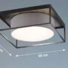 Deckenleuchte CARRE eckig groß mit Leinen Stoffschirm Grau, Quadrat 60cm